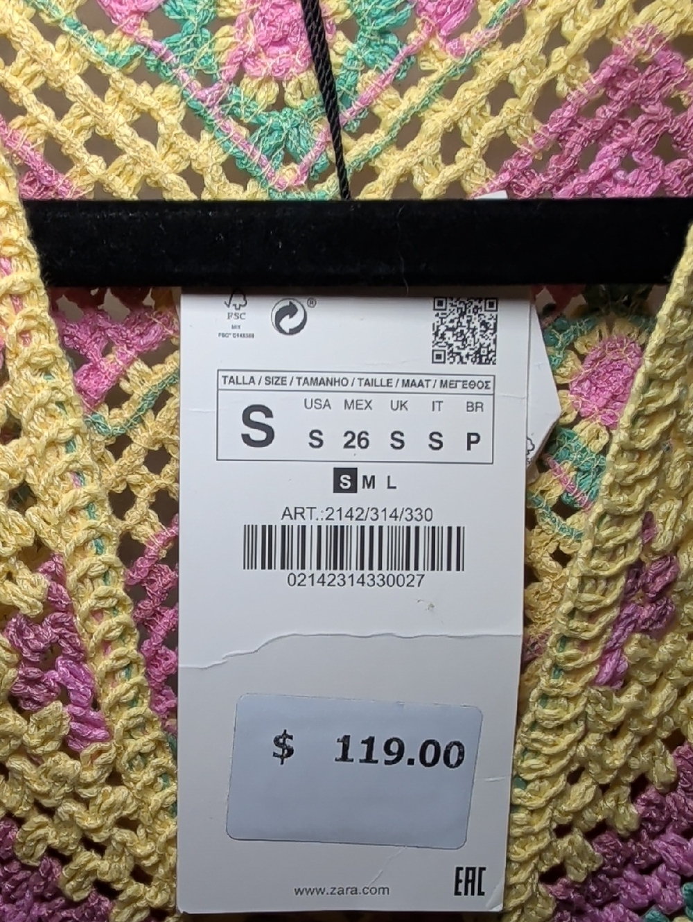 Zara Limited Release Crochet Knit Mini Dress Yellow Pink Green Boho NEW Size S - Picture 3 of 9